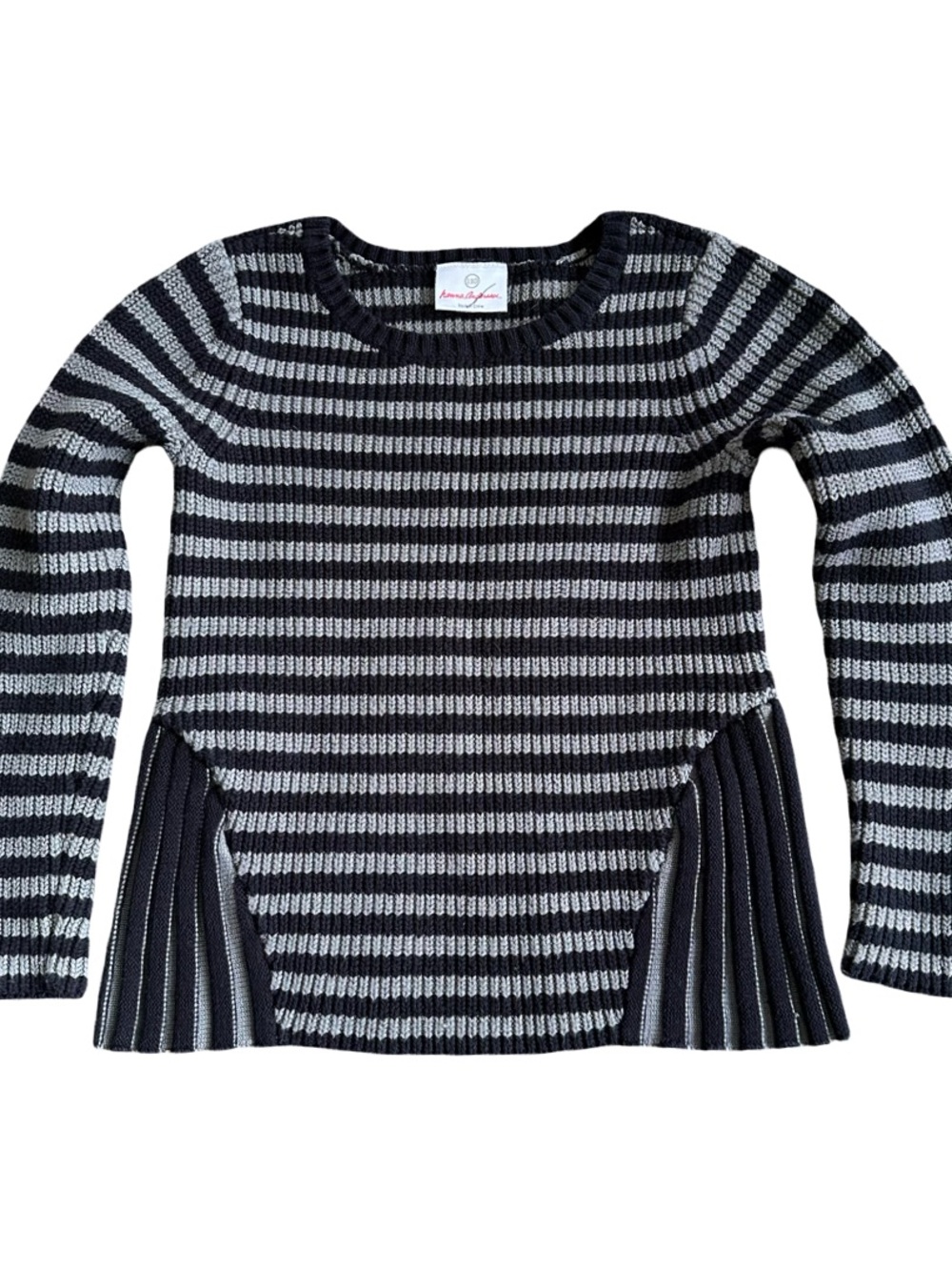 Hanna Andersson Girls Preppy Black Gray Ribbed Knit Striped Sweater Size 5 EUC